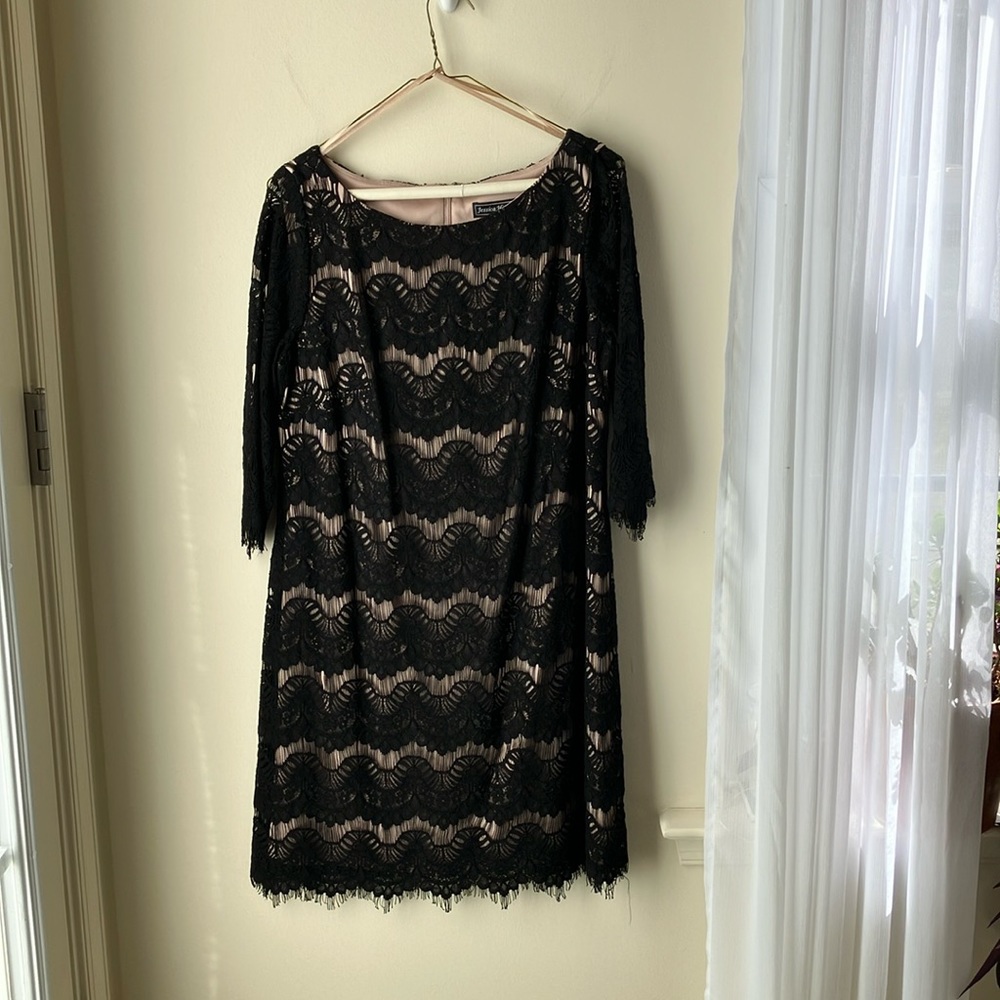 Jessica Howard 14P black lace dress 3/4 sleeve